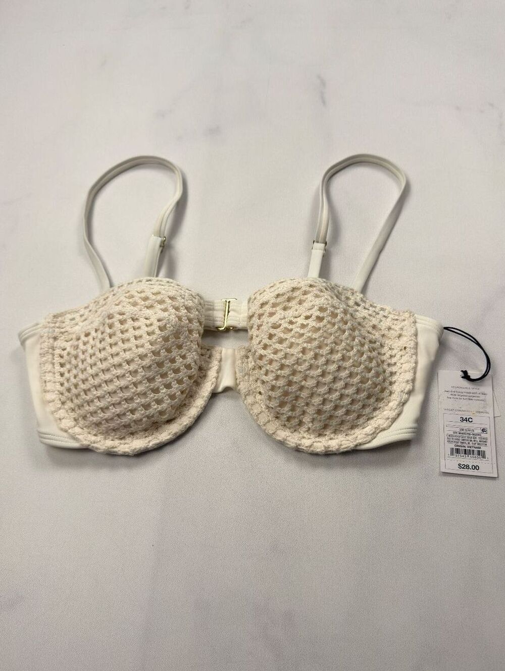 Shade & Shore Bra Off White Crochet Removable Pads - Womens 34C NWT